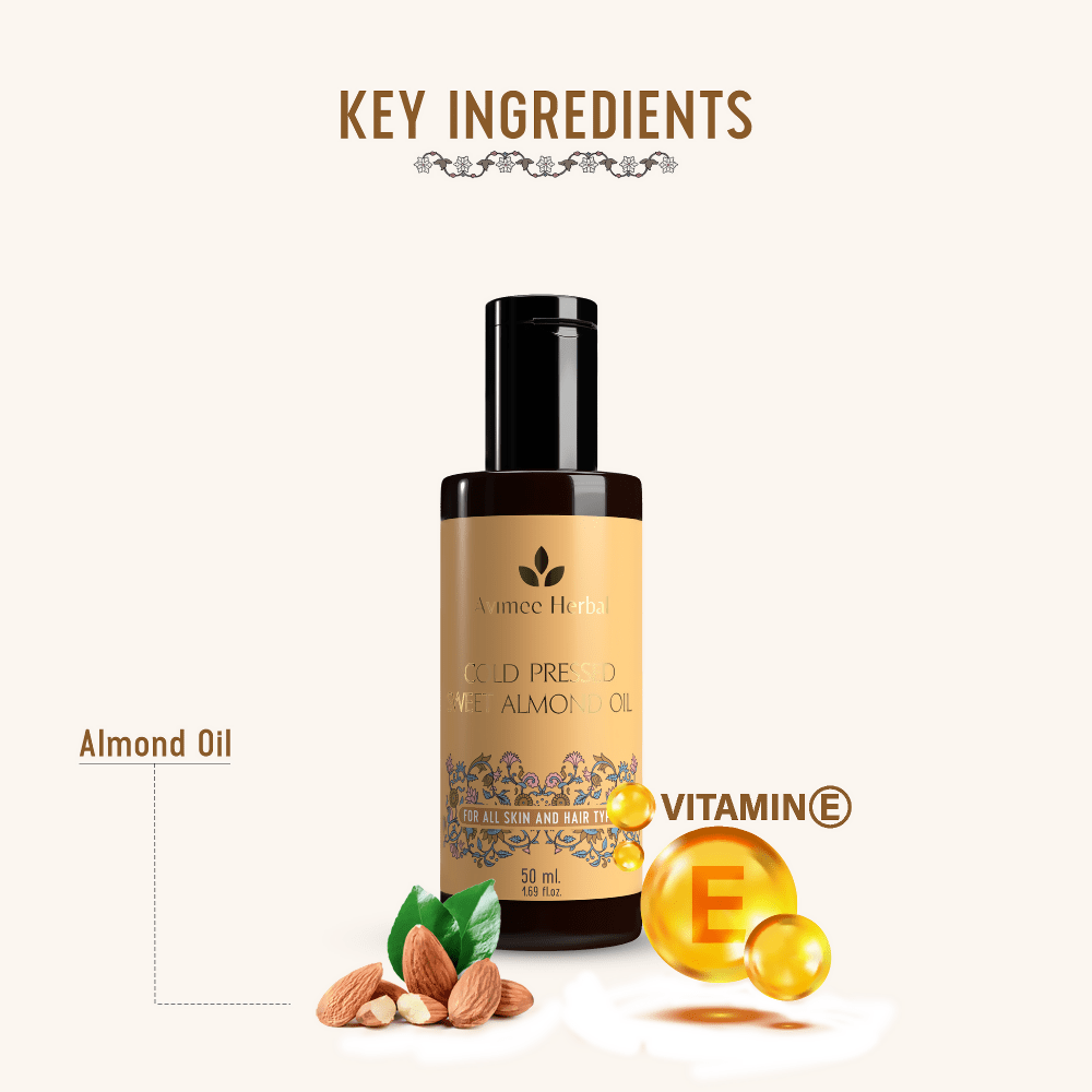 Avimee Herbal Cold Pressed Sweet Almond Oil, Fight Split Ends With Vitamin E | Grocsy