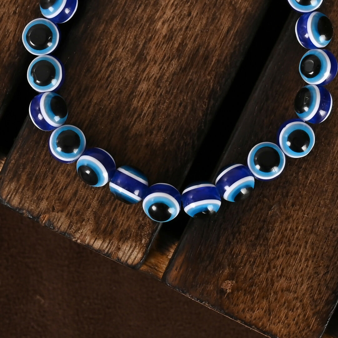 NVR Men & Women Black & Blue Evil Eye Elasticated Bracelet | Grocsy