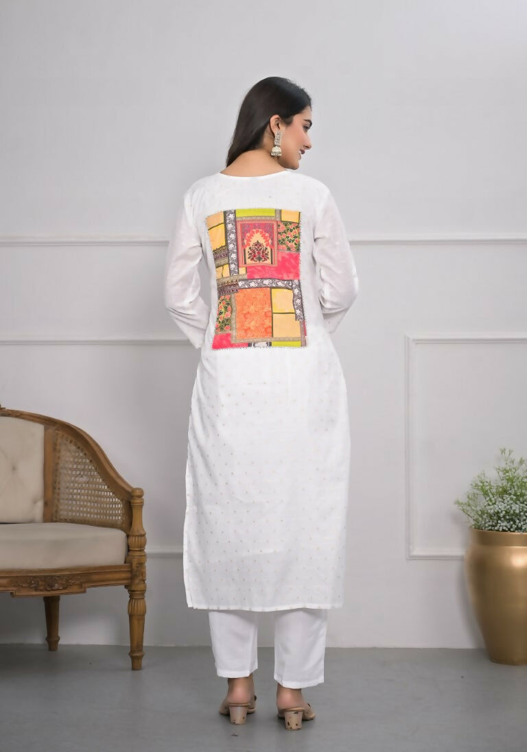 White Viscose Silk Embroidery with Thread and sequence Stitched Suit With Dupatta - Tanisha | Grocsy