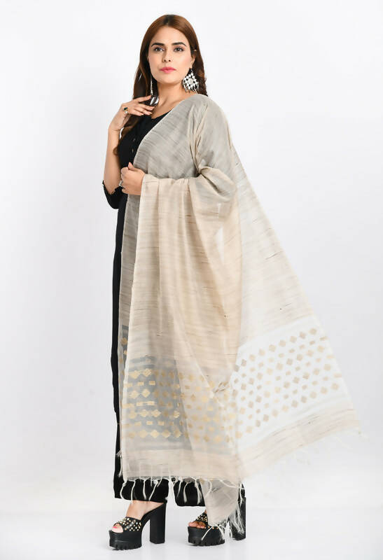 Mominos Fashion Moeza Women's Banarsi Cotton Woven Design Beige Dupatta | Grocsy