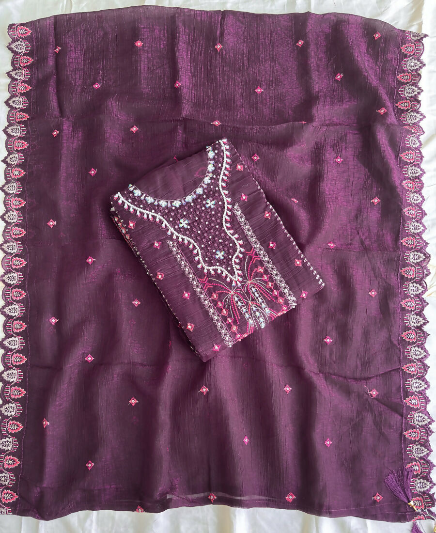 KC Purple Pakistani Crunchy Silk Heavy Salwar Kameez For Women | Grocsy