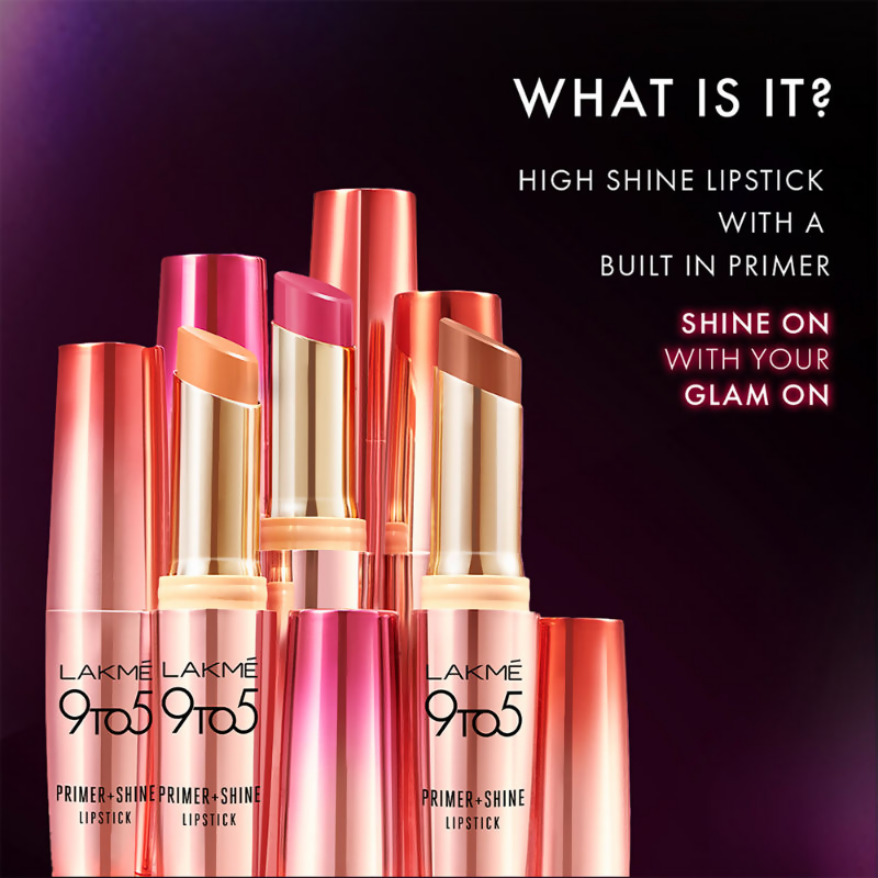 Lakme 9 To 5 Primer + Shine Lipstick - Red Pop | Grocsy
