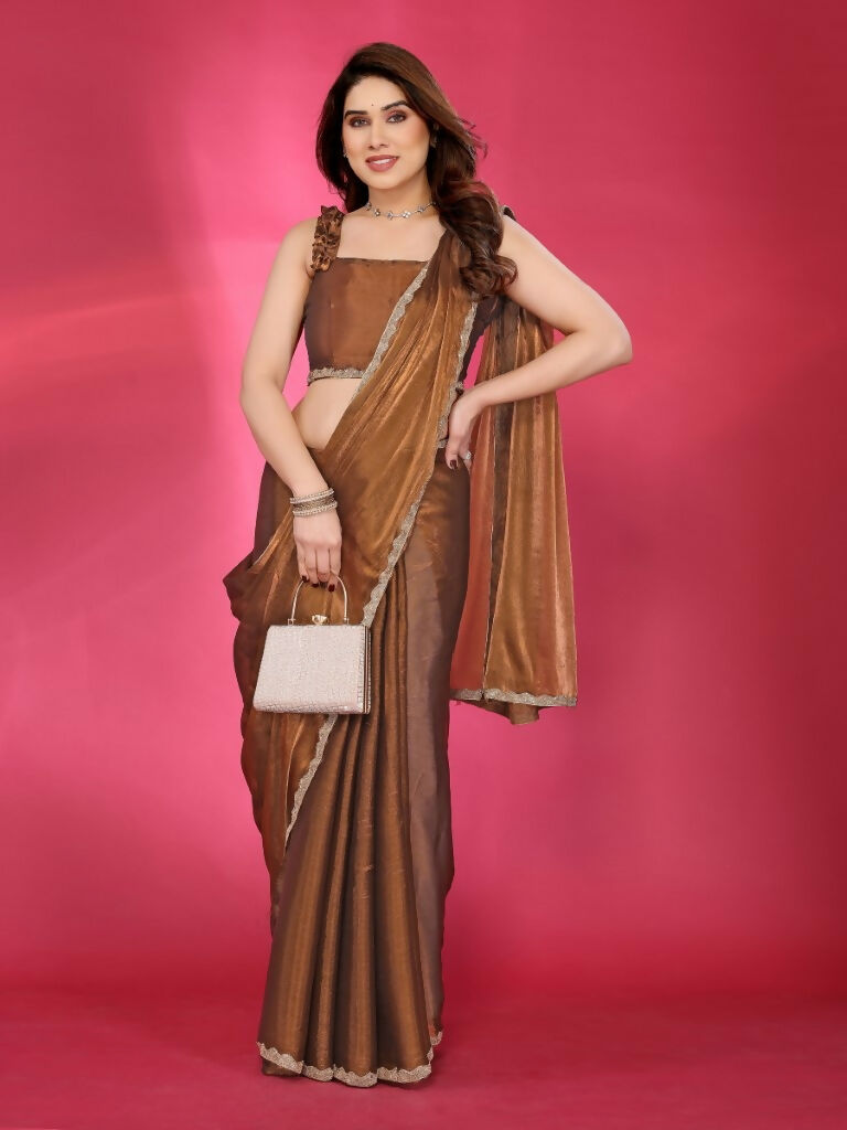 PR Fashion Browne Jimmy Choo Fabric Palin With Work Lace Saree | Grocsy