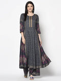 Aniyah Rayon Dark Grey Color Block Print Anarkali Palazzo Set (AN-199K) | Grocsy
