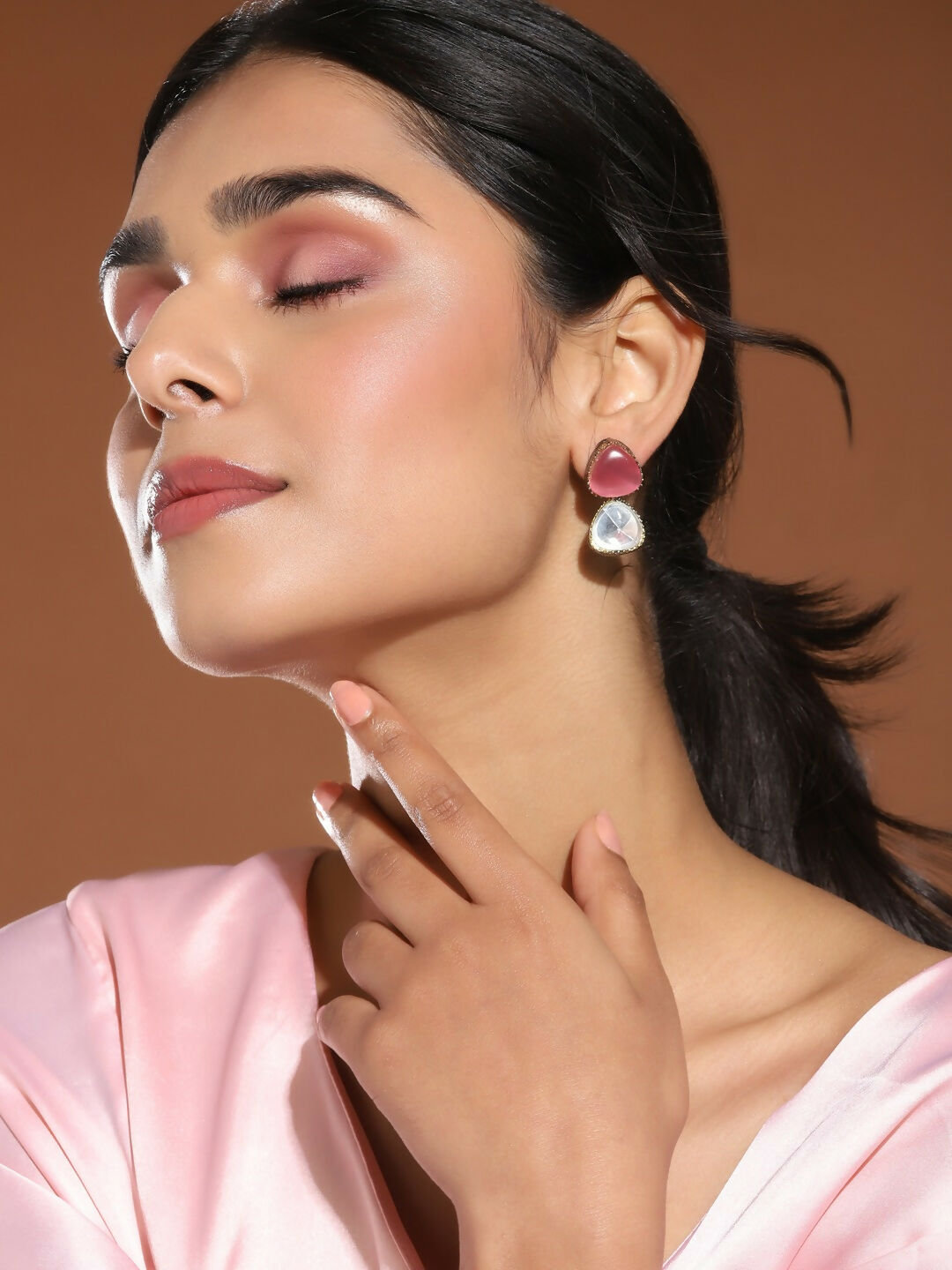 Kundan & Pink Stone Earrings- Ruby Raang | Grocsy
