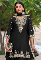 Anaita Black Chinon Readymade Palazzo Suit with Heavy Embroidery Work | Grocsy