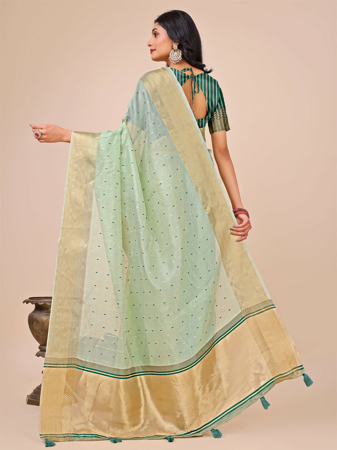 Shree Shyam Fashion Florance Olive Green Organza Saree | Grocsy