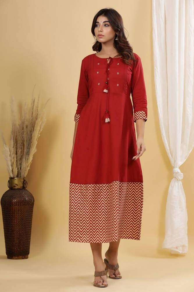 Yufta Maroon A-Line Anarkali Kurta | Grocsy