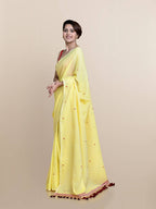 Suta Yellow Maroon Pure Cotton Saree | Grocsy