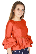 Aastha Fashion Women's Orange Art Silk Bell Sleeves attire with Poly Cotton Lining Blouse | Grocsy
