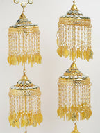 NVR Women's Pack Of 2 Gold-Polished & White Pearl Mirror Work Bridal Layered Kaleera Sets | Grocsy
