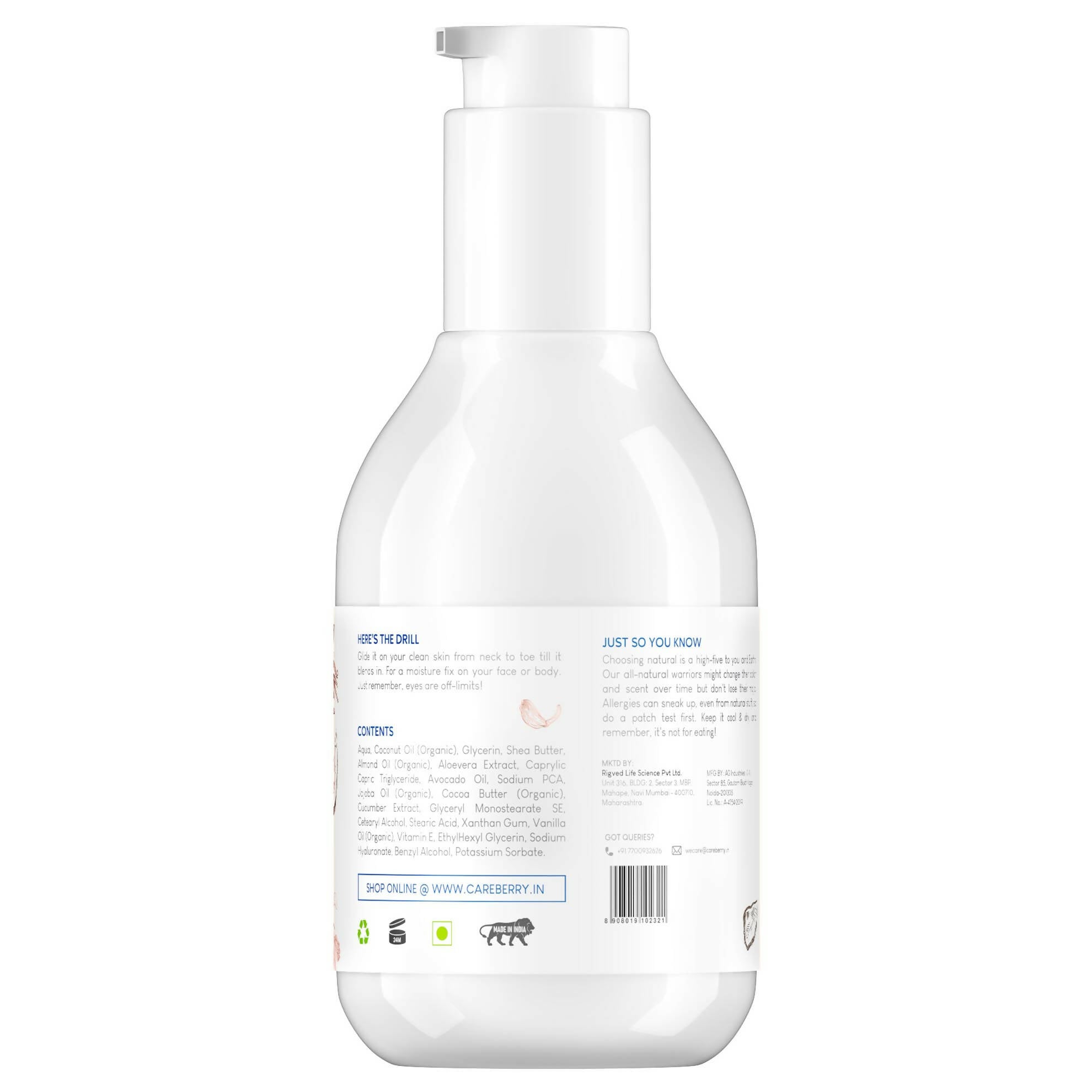 Careberry Vanilla & Extra Virgin Coconut Oil Body Lotion | Grocsy