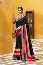 PR Fashion Black Poly Cotton Printed With Zari Weaving Work Saree | Grocsy