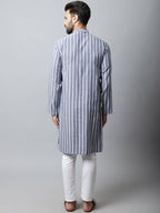 Even Apparels Blue Color Pure Cotton Men's Kurta With Band Collar (STR1168) | Grocsy