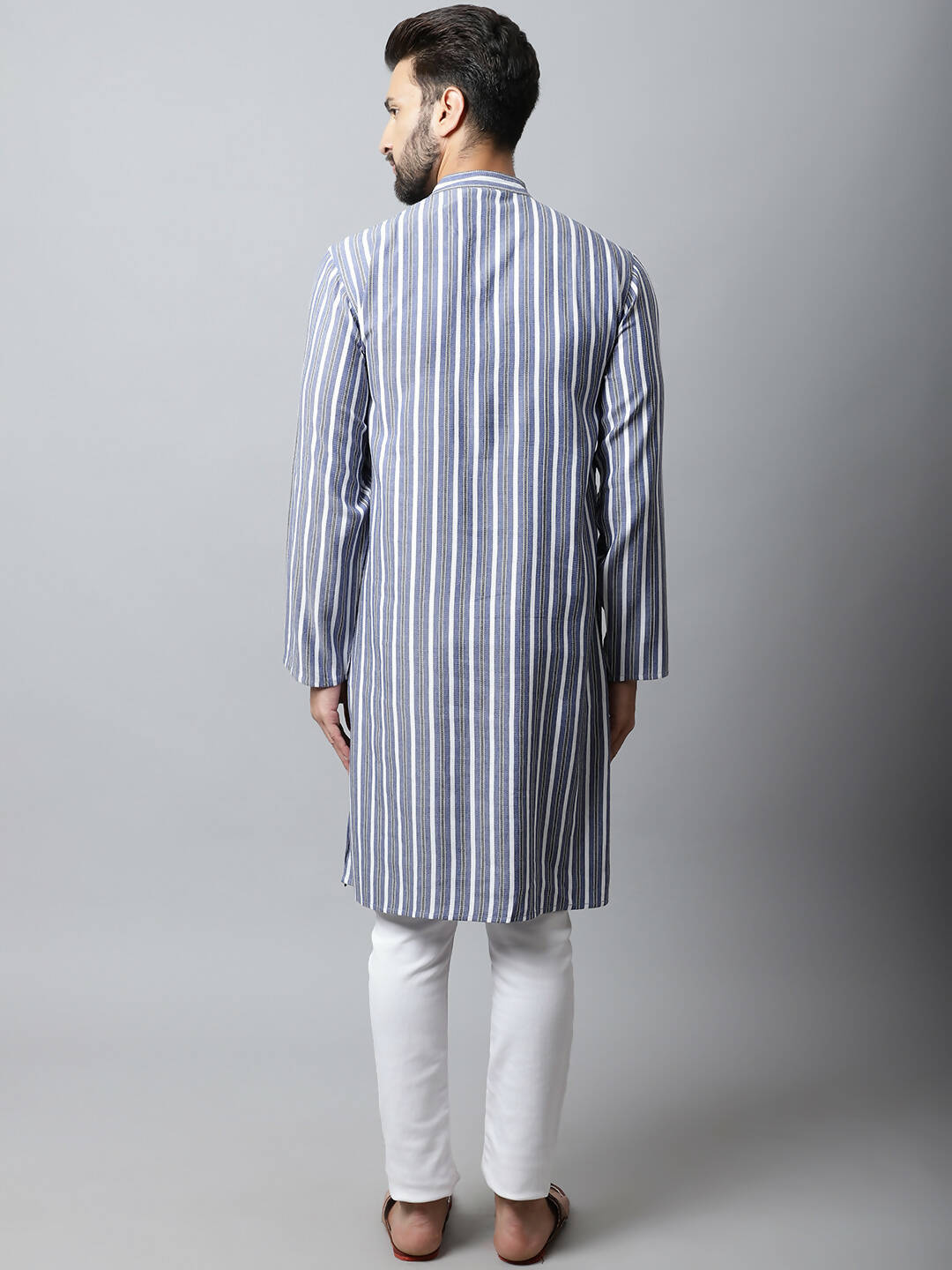 Even Apparels Blue Color Pure Cotton Men's Kurta With Band Collar (STR1168) | Grocsy