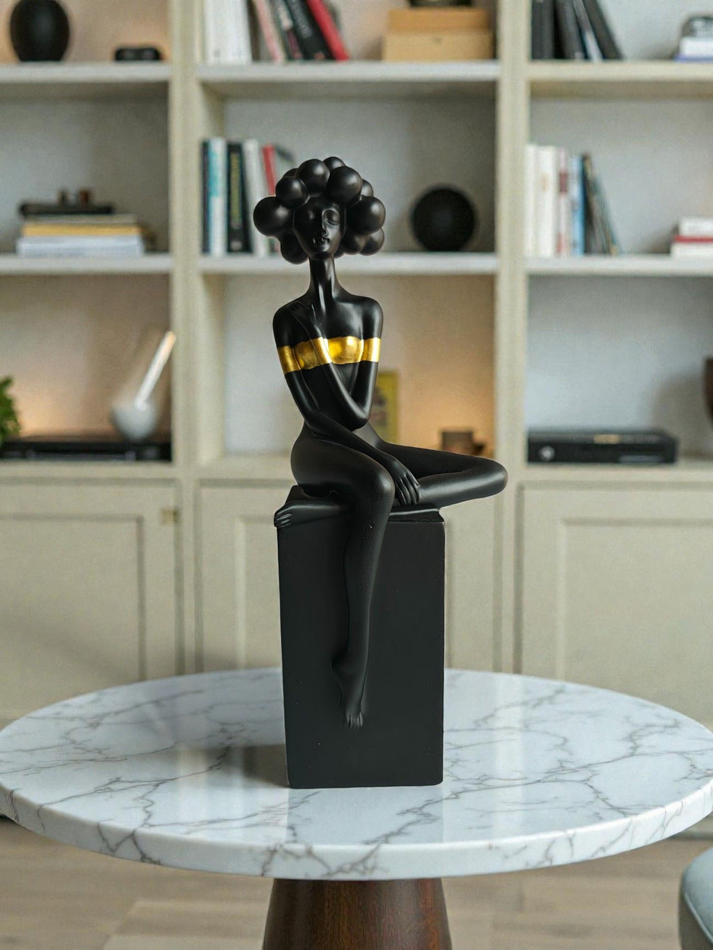 Sun Mun Decors Black Bubble Hair Sitting Lady | Grocsy