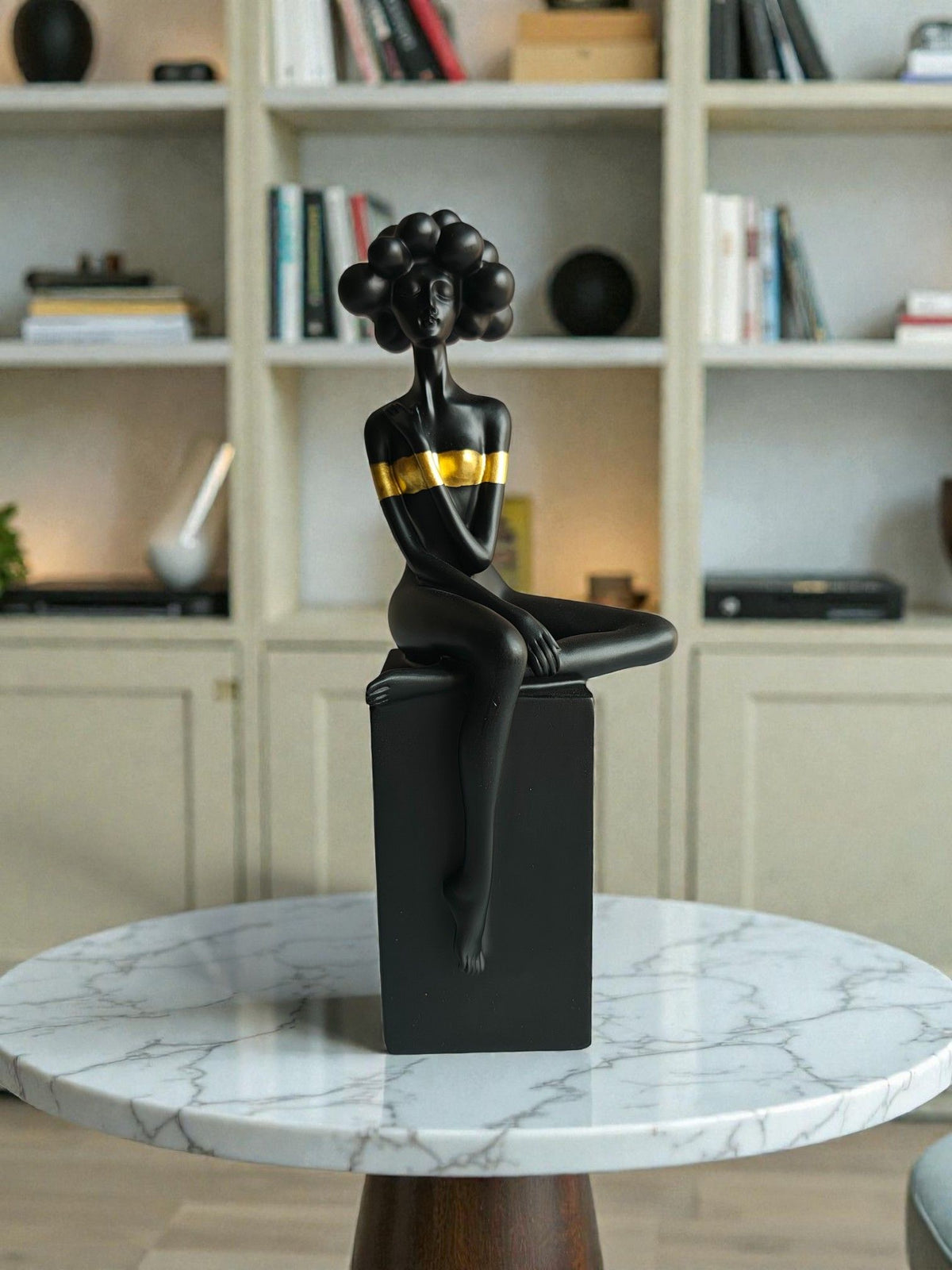 Sun Mun Decors Black Bubble Hair Sitting Lady | Grocsy