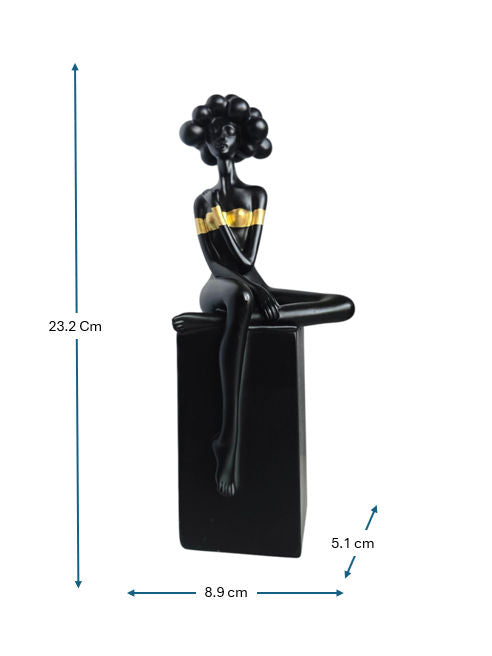 Sun Mun Decors Black Bubble Hair Sitting Lady | Grocsy