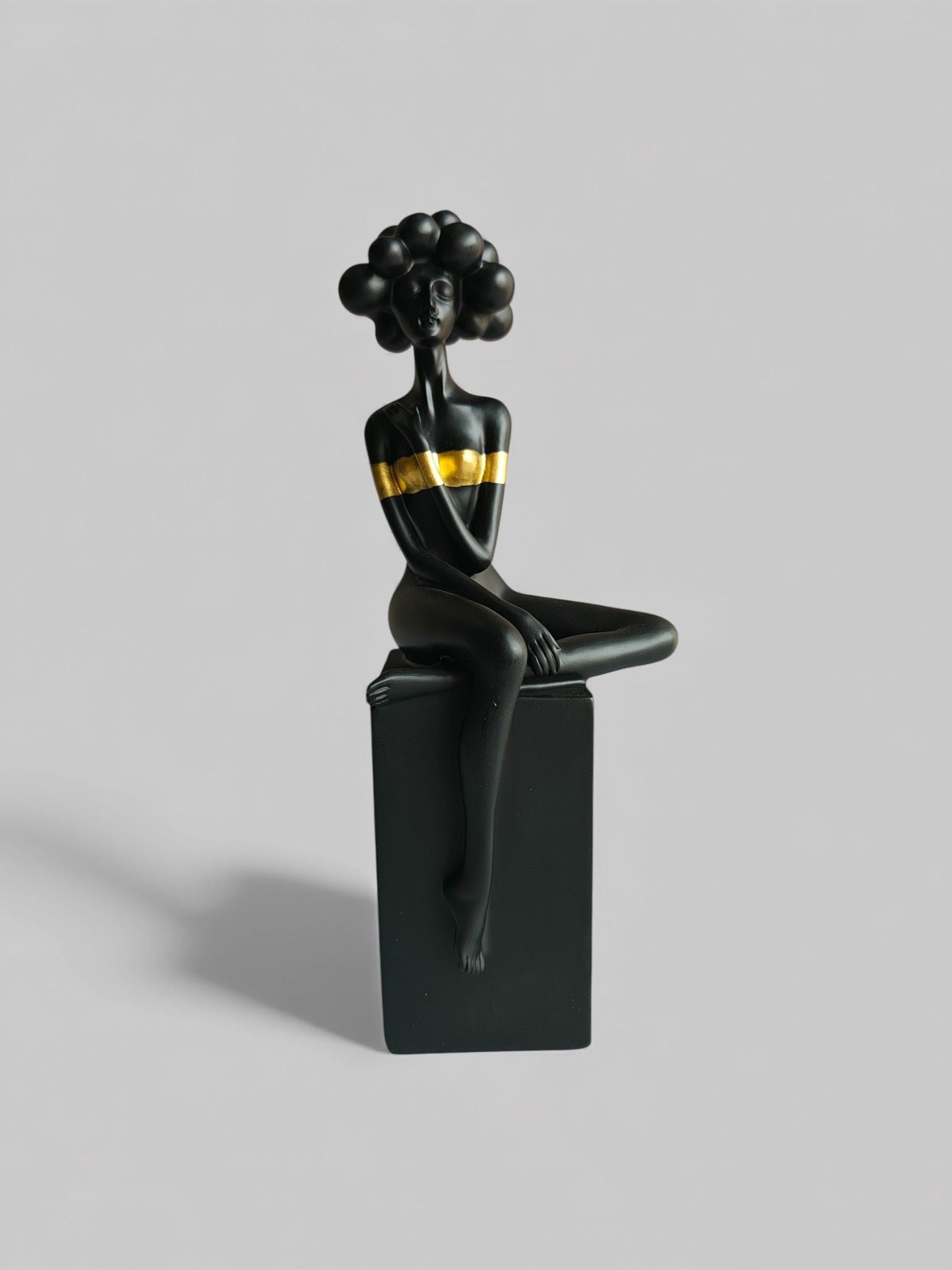Sun Mun Decors Black Bubble Hair Sitting Lady | Grocsy