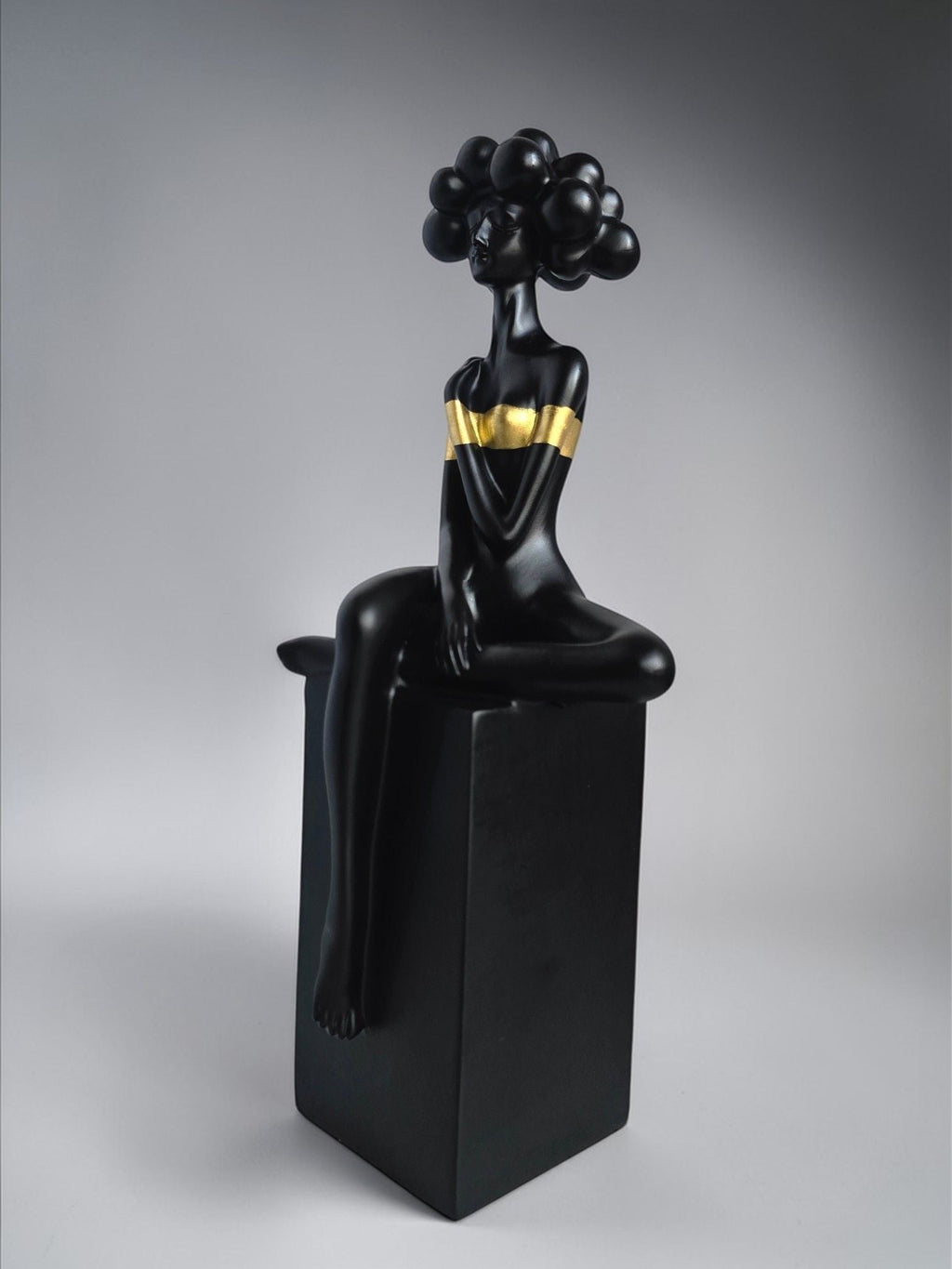Sun Mun Decors Black Bubble Hair Sitting Lady | Grocsy
