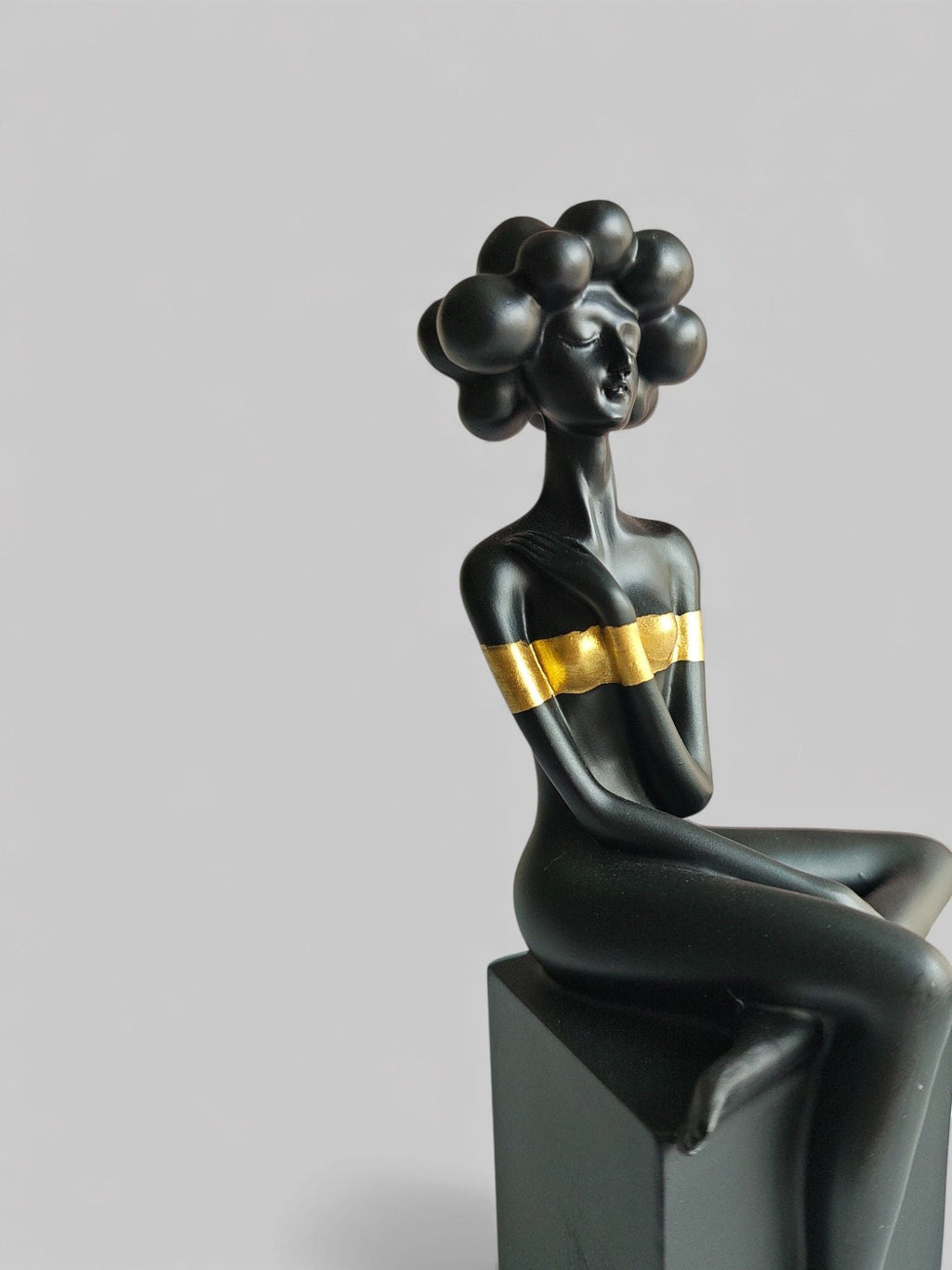 Sun Mun Decors Black Bubble Hair Sitting Lady | Grocsy