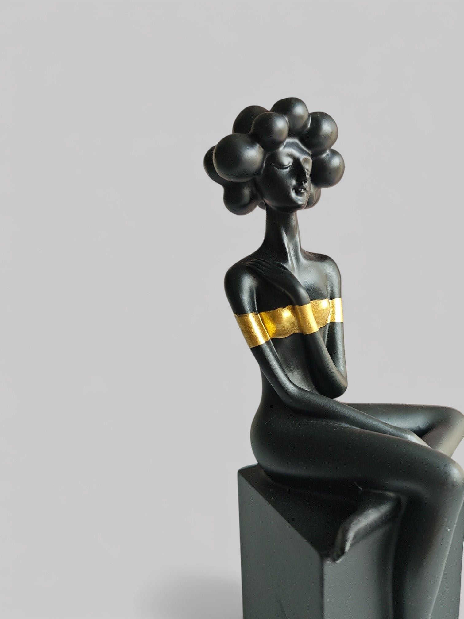 Sun Mun Decors Black Bubble Hair Sitting Lady | Grocsy