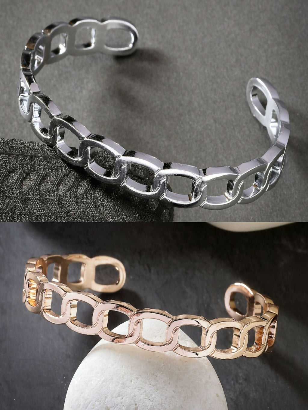 NVR Men's Set of 2 Rhodium-Plated Metal Cuff Bracelet