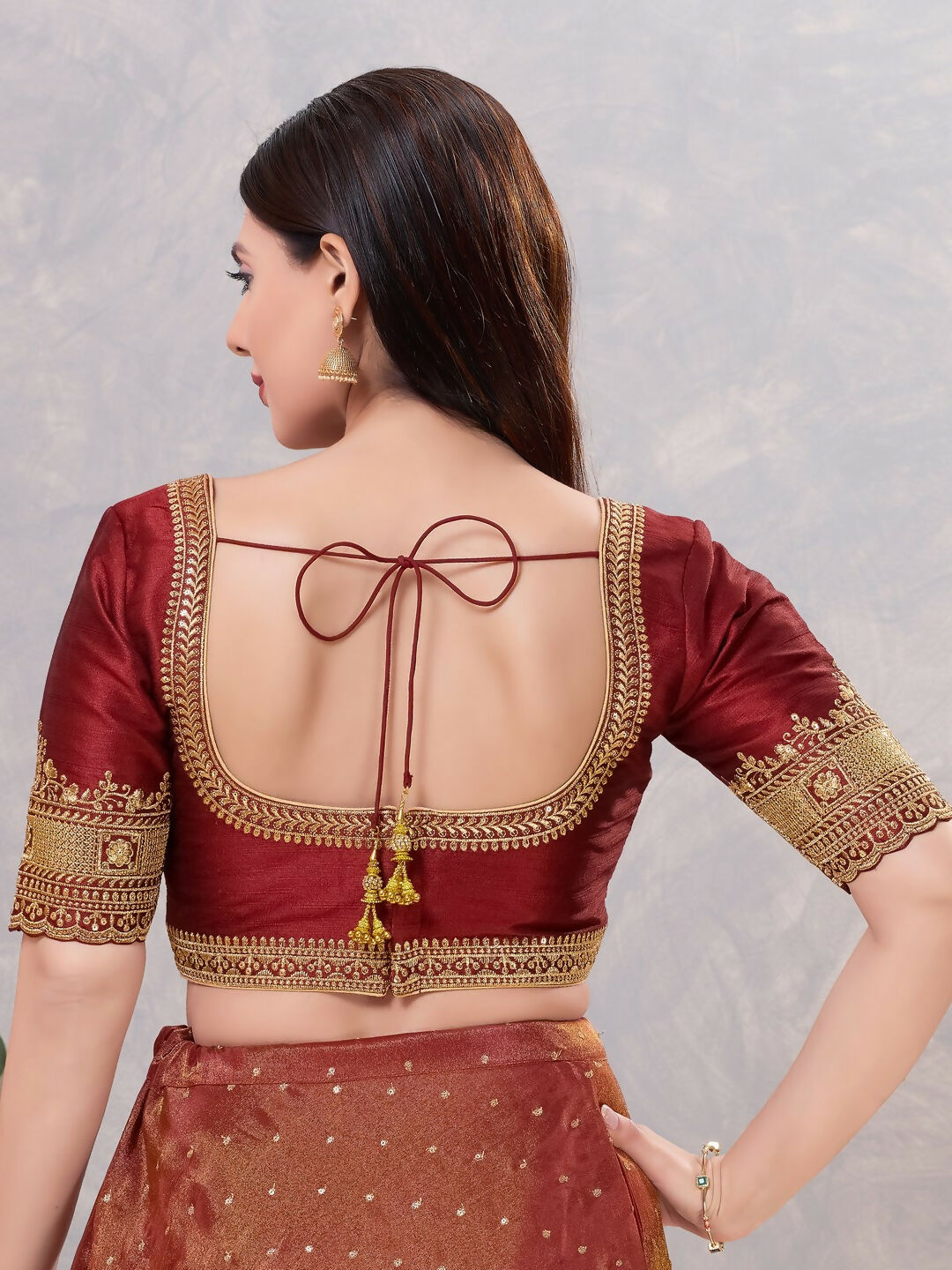 Joban Fashion Women Silk Dark-Maroon Stitched Blouse | Grocsy