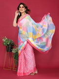PR Fashion Pink Moss Chiffon Printed Saree | Grocsy