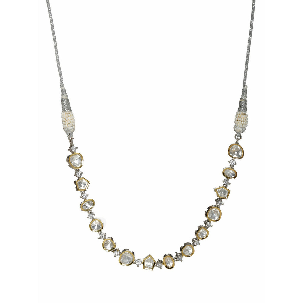 Kundan and Diamond Neckpiece (Silver) - Ruby Raang | Grocsy