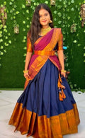 DEIANA'S Beautiful KanJivaram Silk Jari Lahengha Choli - Blue | Grocsy