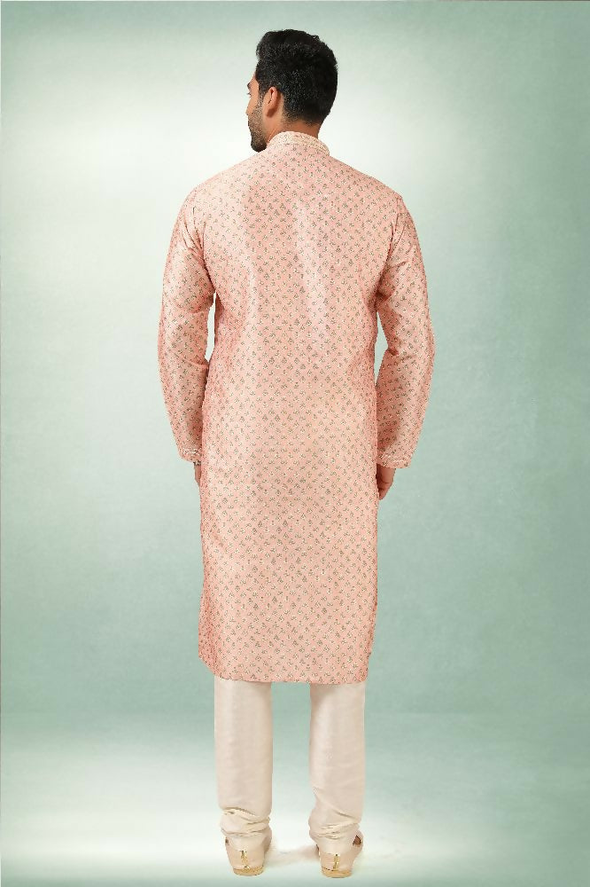 Raivat Ethnic Art Silk Printed Work Kurta Pajama In Pink Colour | Grocsy