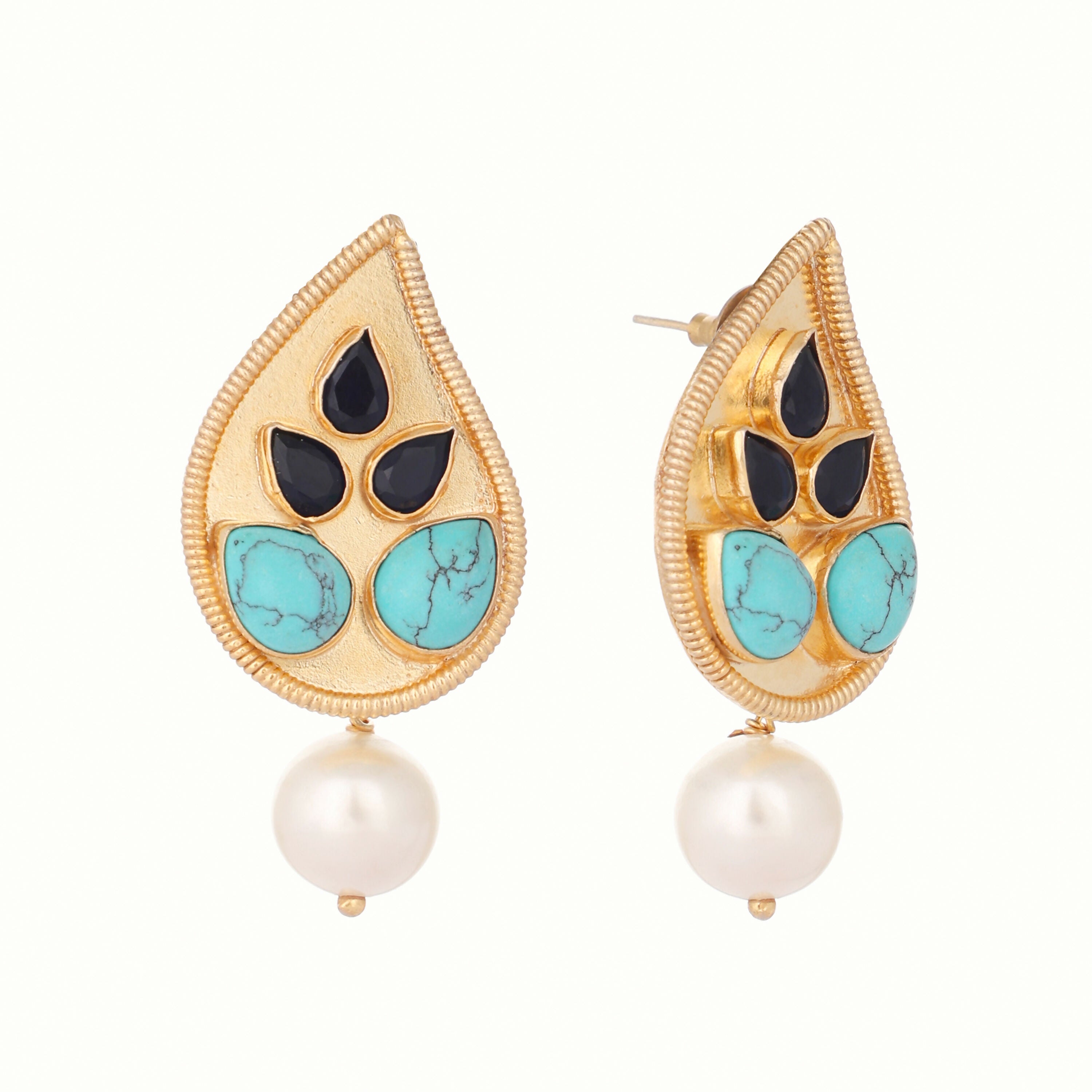 Nuyug 22K Gold Plated Black Paisley Earrings | Grocsy