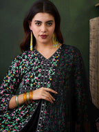 Sangria Printed V- Neck Antalkali, Dupatta & Dupatta Set | Grocsy