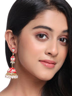 NVR Women Gold-Polished Red Kundan Jhumkas Earrings | Grocsy