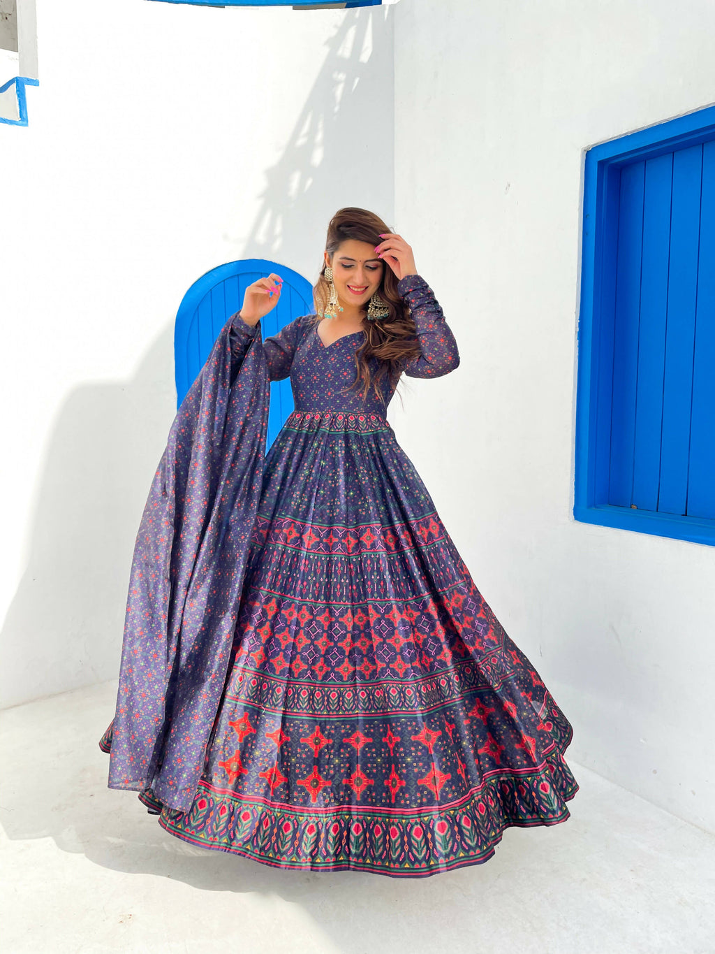 Partywear Designer Blue Chanderi Suit - Anbazaar | Grocsy