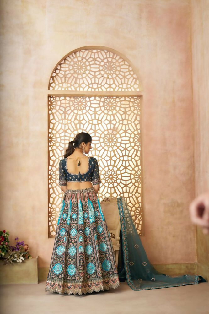 Kesar Fab Blue Banarasi Silk Embroidered Lehenga | Grocsy