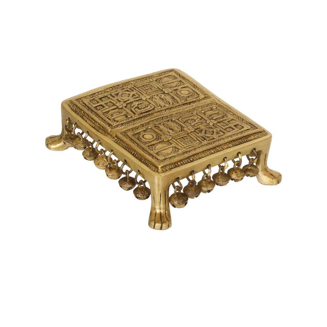 eCraftIndia Gold-Toned Handcrafted Brass Traditional Pooja Chowki With Bells | Grocsy