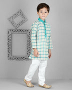Joban Fashion Kids Island Cotton Full Sleeves Striped Kurta and Pyjama- Teal Blue | Grocsy