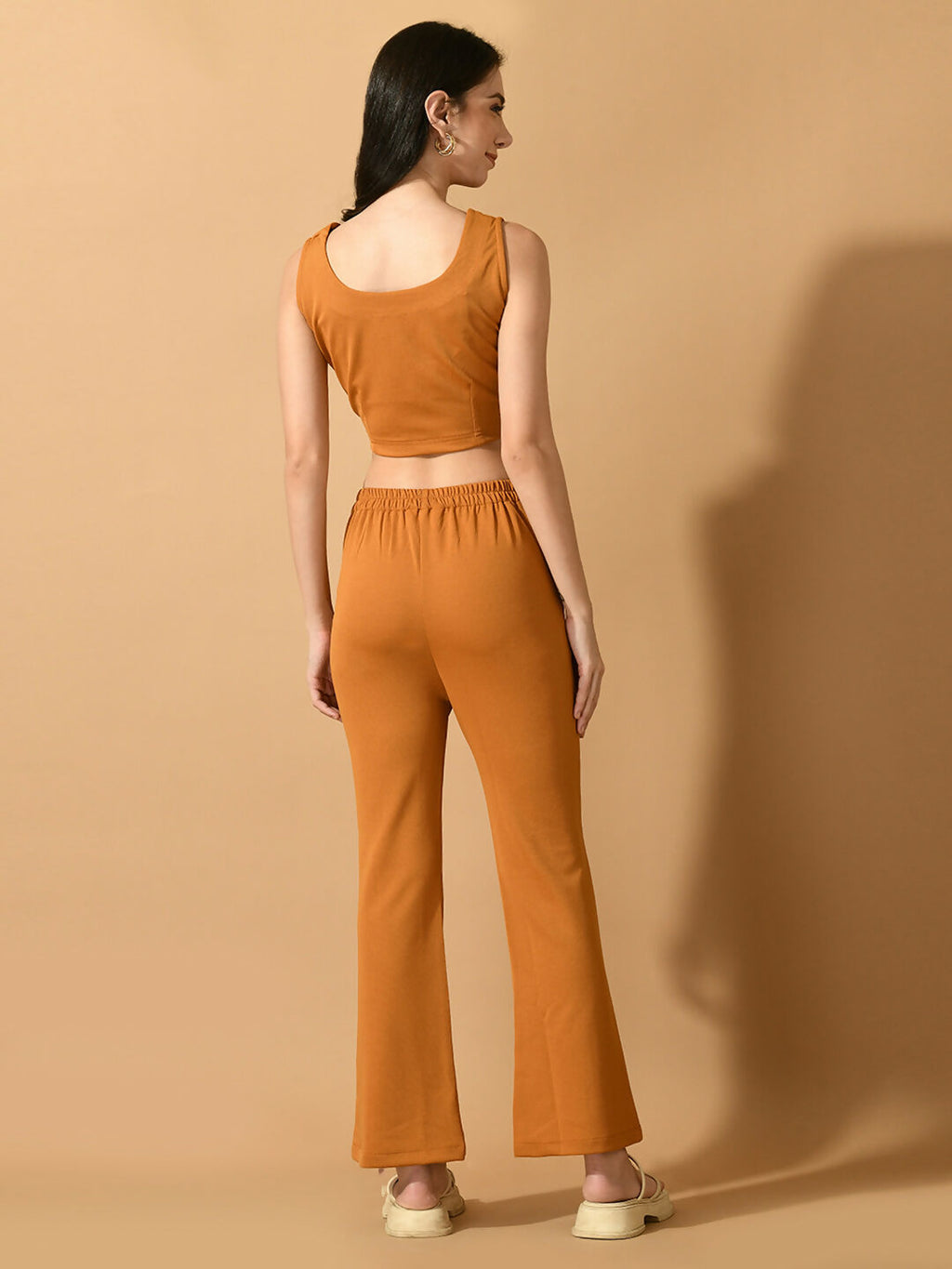 Myshka Women's Mustard Solid Top With Trousers | Grocsy