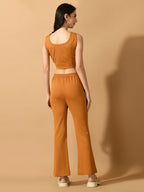 Myshka Women's Mustard Solid Top With Trousers | Grocsy
