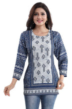Snehal Creations Stylista Indigo Blue Summer Cool Printed Tunic Top | Grocsy