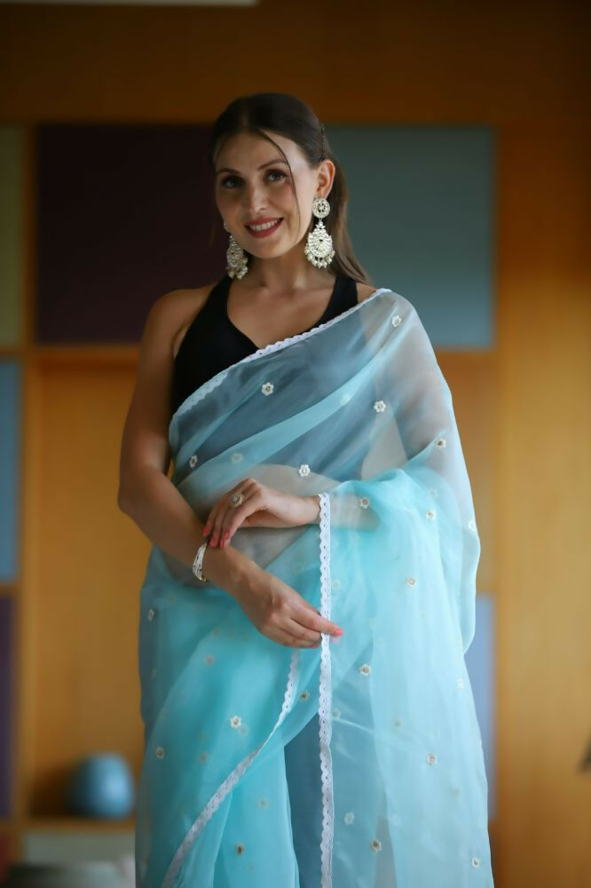 Vamsee Manbhari Sky Organza Saree | Grocsy