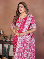 Aastha Fashion Pink Viscose Silk Handmade Original Bandhej Saree | Grocsy