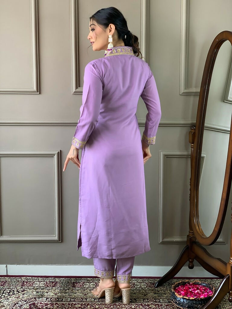 Partywear Designer Viscose Silk Blend Purple Stitched Suit With Dupatta - Tanisha | Grocsy