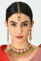 Mominos Fashion Johar Kamal Gold-Polished Brass Finish Kundan/Stone Choker For Women (Baby Pink) | Grocsy