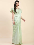 Light Green Silk Satin Sequence Work Ready to Wear Saree with stitched Blouse - Nirvana | Grocsy