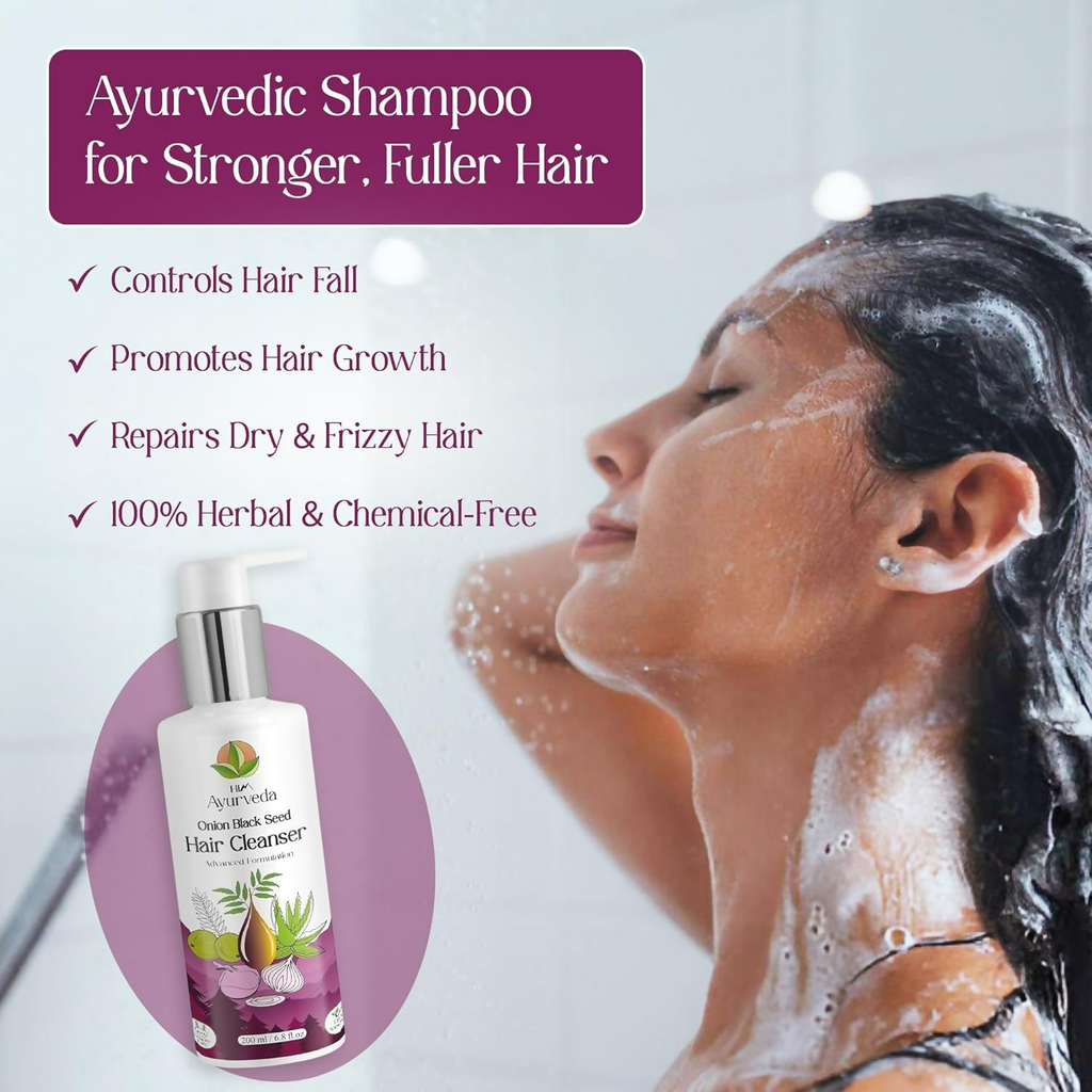 Him Ayurveda Onion Black Seed Hair Cleanser Sulphate & Paraben-Free Shampoo | Grocsy