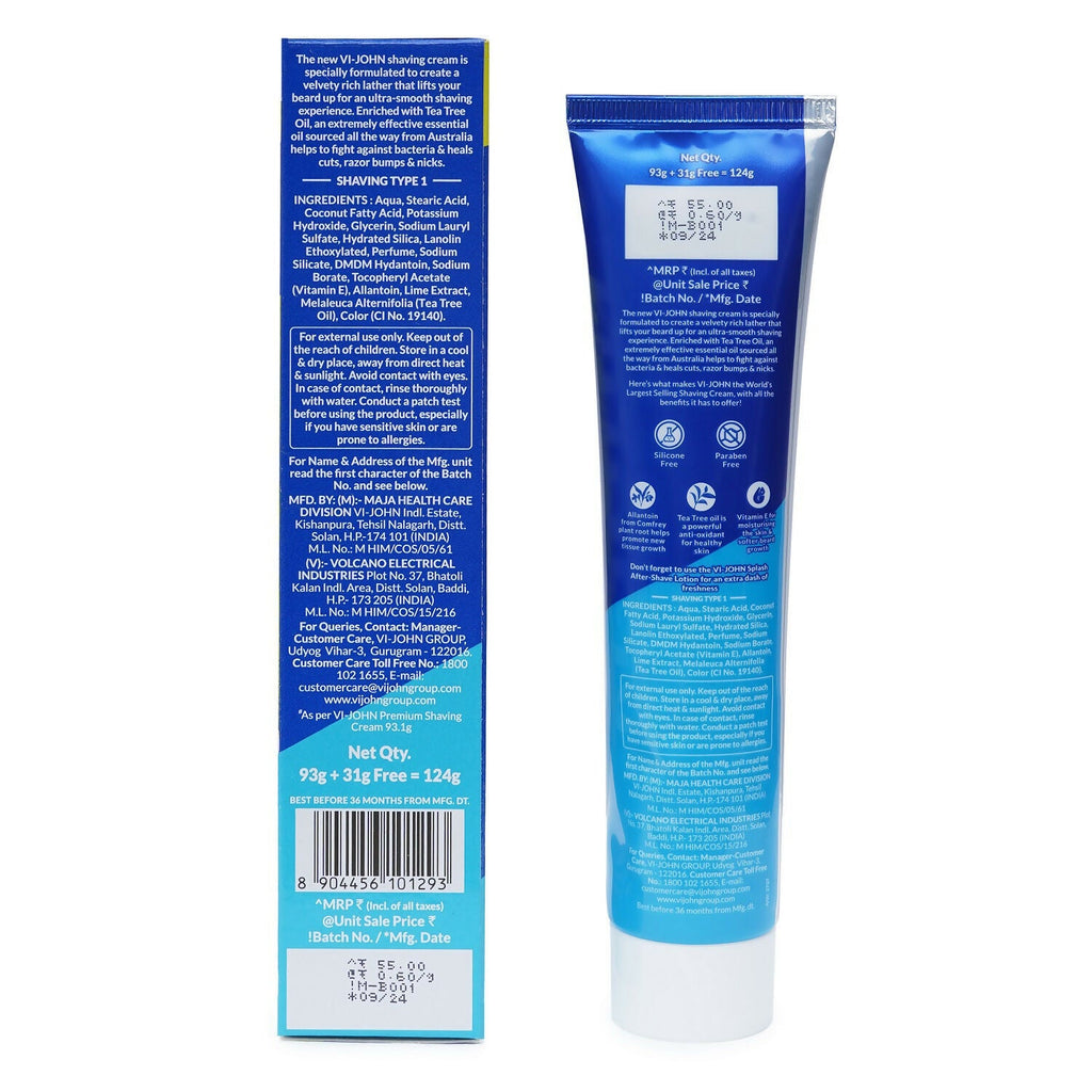 VI-JOHN Dermatologically Tested Vitamin-E enriched Anti Bacterial Lime & Lemon Shaving Cream | Grocsy