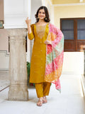 The52 Women's Beautiful Viscose Chanderi Fabric Embroidery Work Straight Kurta Pant and Dupatta Set | Grocsy